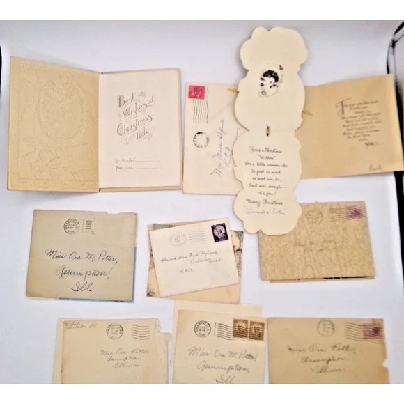 Vintage MCM Christmas Greeting Card Cute Girl Glitter Muff Happy New Year & more - Picture 12 of 16